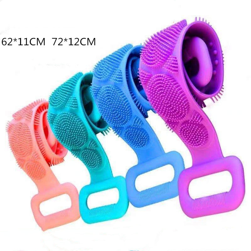 Double sided silicone back scrubbing strap.