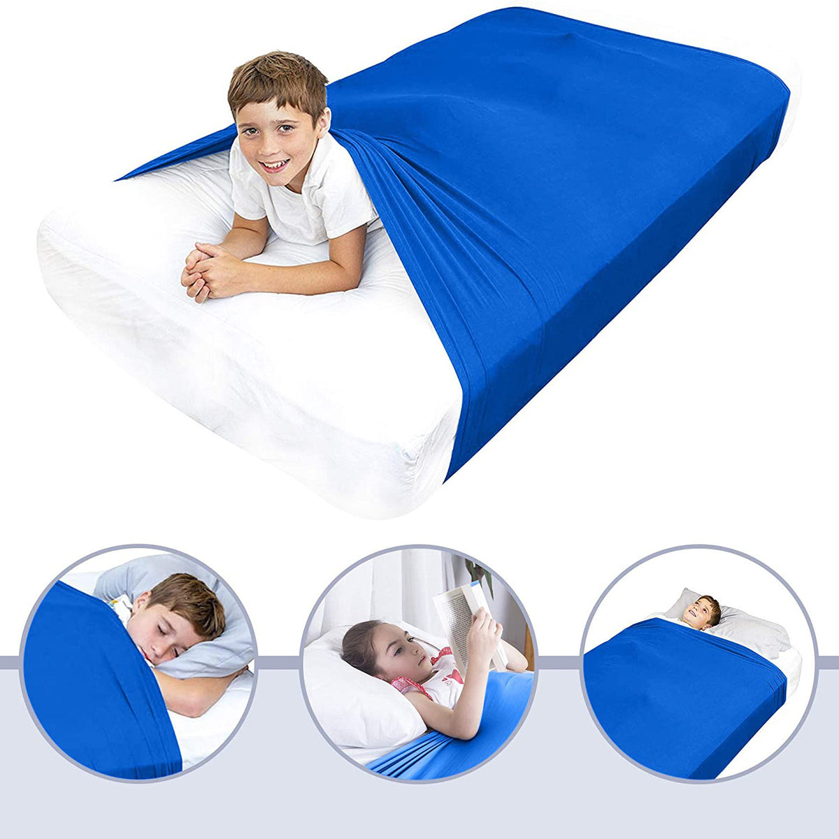 Stretchy sensory compression bed sheet.
