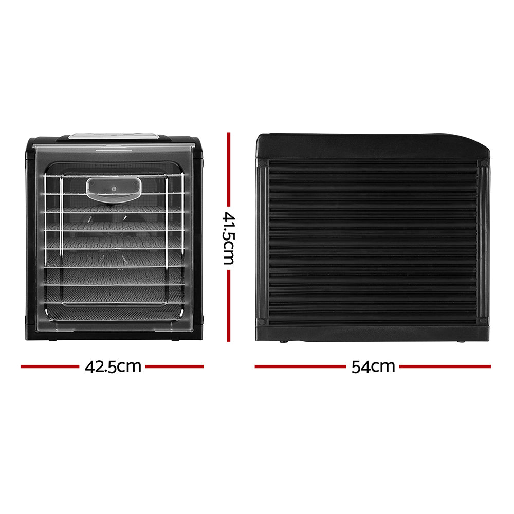 Black Devanti food dehydrator with nine stainless steel drying trays, alternative view.