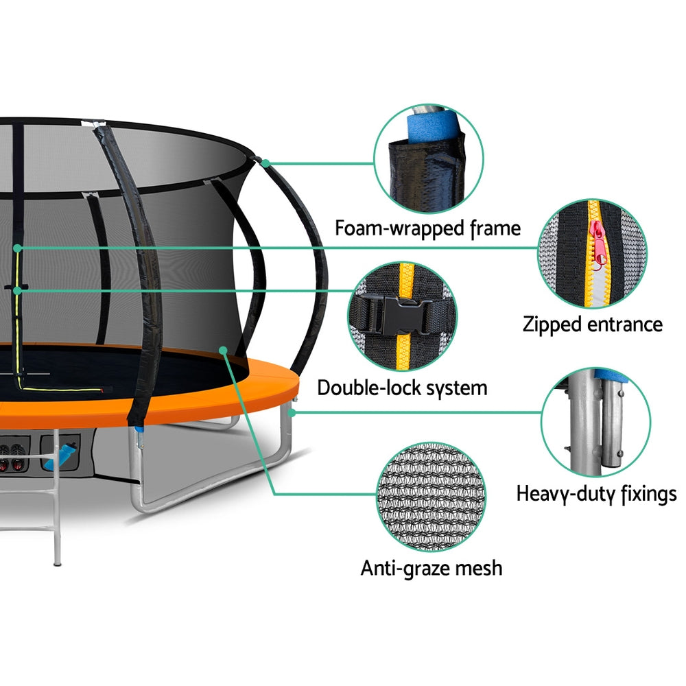 Everfit 12FT Trampoline Round Trampolines With Basketball Hoop Kids Enclosure Safety Net Pad Outdoor Orange