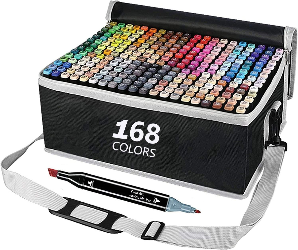 Permanent marker pen set, 168 colours, with zipped carry case.