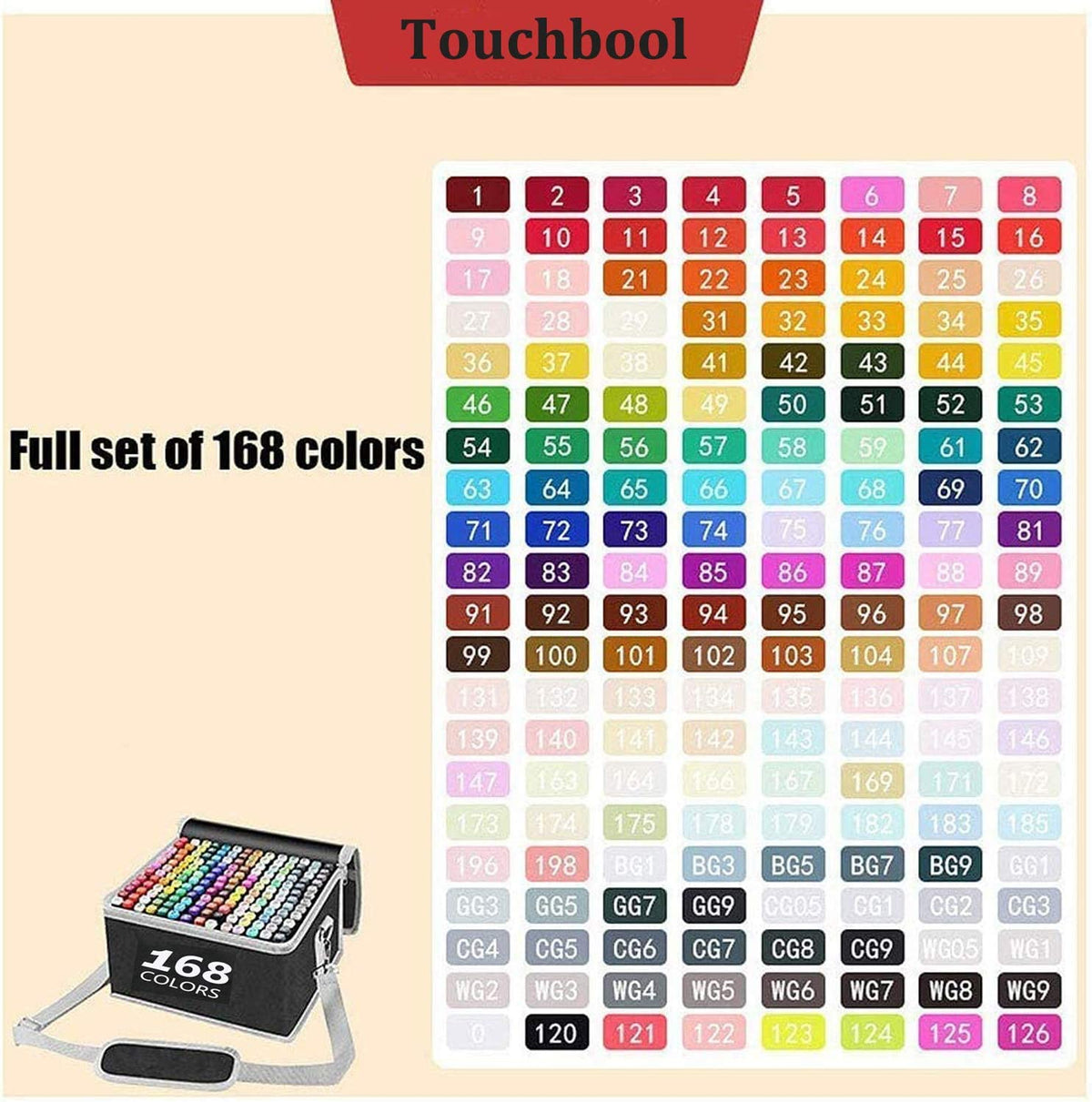 Permanent marker pen set, 168 colours, with zipped carry case, alternative view.