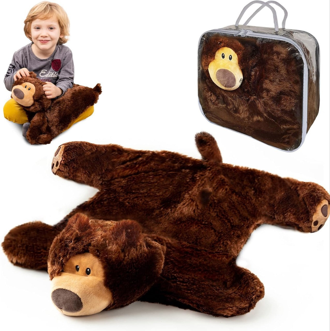 Brown weighted plush lap bear.