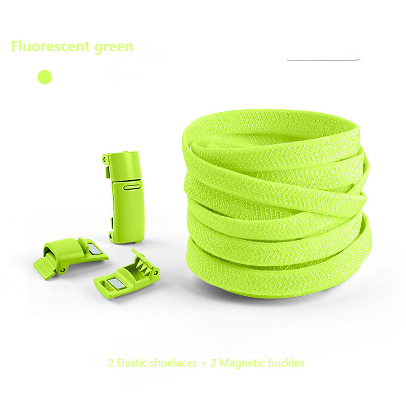 Magnetic no-tie shoe laces in fluorescent green