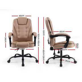 Artiss Massage Office Chair Executive Computer Gaming Chairs Brown PU Leather Espresso