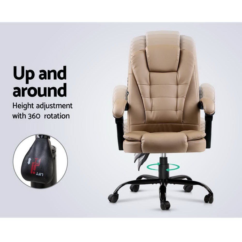 Artiss Massage Office Chair Executive Computer Gaming Chairs Brown PU Leather Espresso