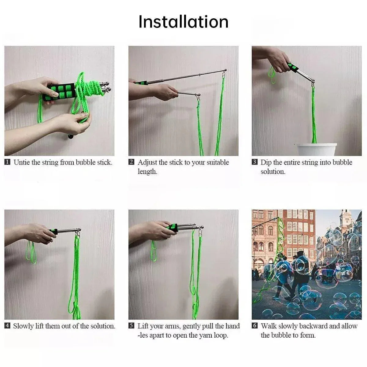 Double Pole Bubble Rope for Giant Bubble Show Outdoor Party Fun Activity - Blue