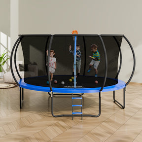 VEVOR 14FT Trampoline, 450 lbs Trampoline with Enclosure Net, Ladder, and Curved Pole, Heavy Duty Trampoline with Jumping Mat and Spring Cover Padding, Outdoor Recreational Trampolines for Kids Adults