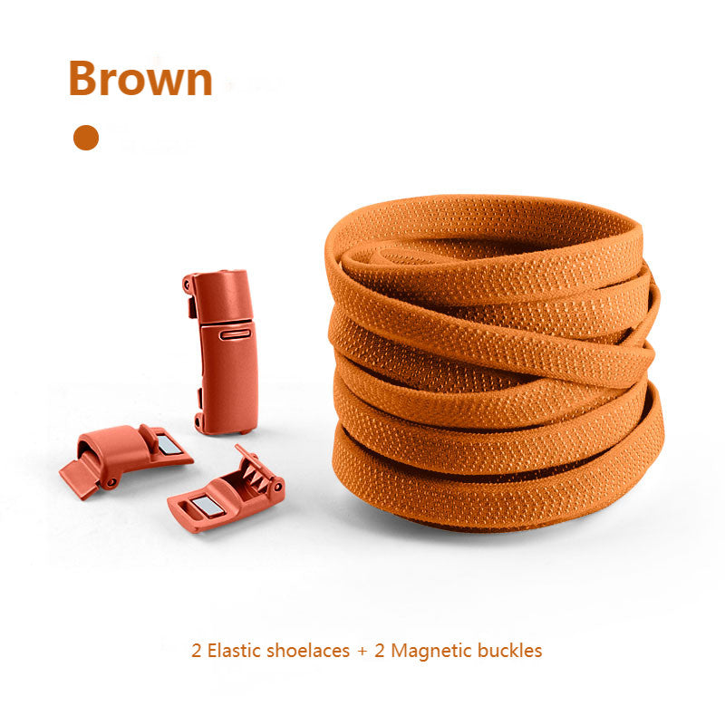 Magnetic no-tie shoe laces in brown