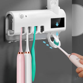 UV Toothbrush Rack and Sterilizer with Toothpaste Dispenser