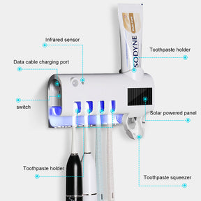 UV Toothbrush Rack and Sterilizer with Toothpaste Dispenser